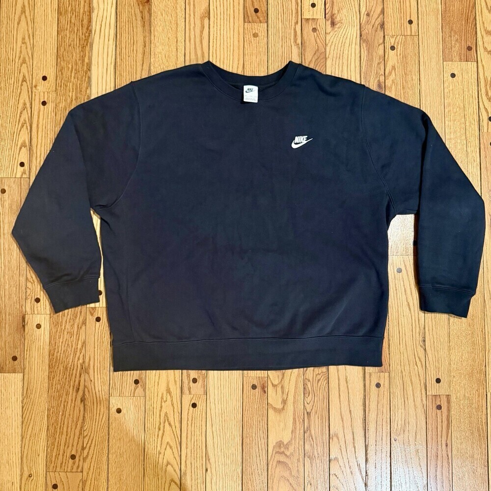 Nike Sportswear Club Fleece Crew Neck Pullover Sweatshirt Black Mens 2XL